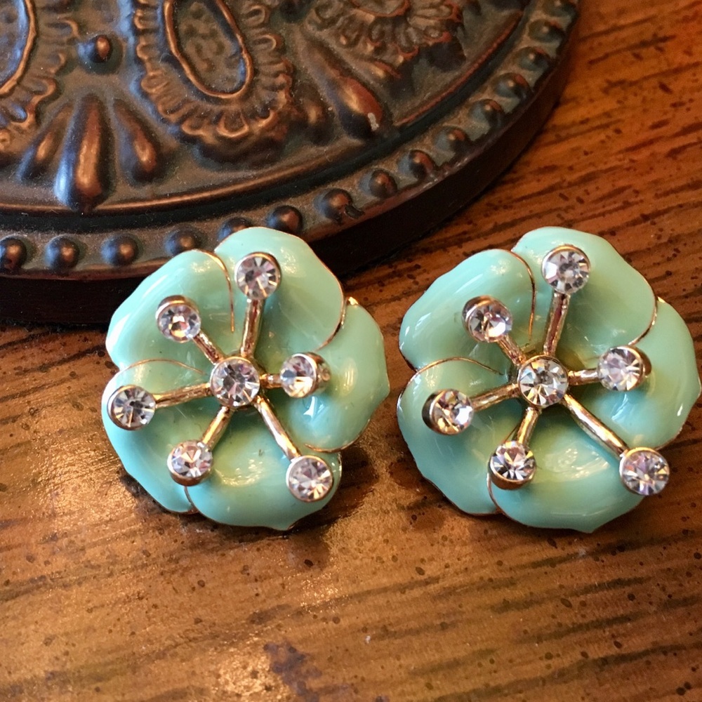 Vintage Inspired Teal Flower Earrings gold back